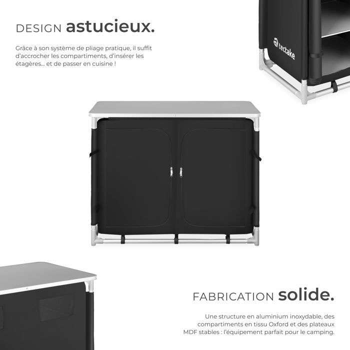 Muebles de camping - TECTAKE - Armario plegable con 6 compartimentos y bolsa de transporte incluida 97 x 47,5 x 78 cm - Negro
