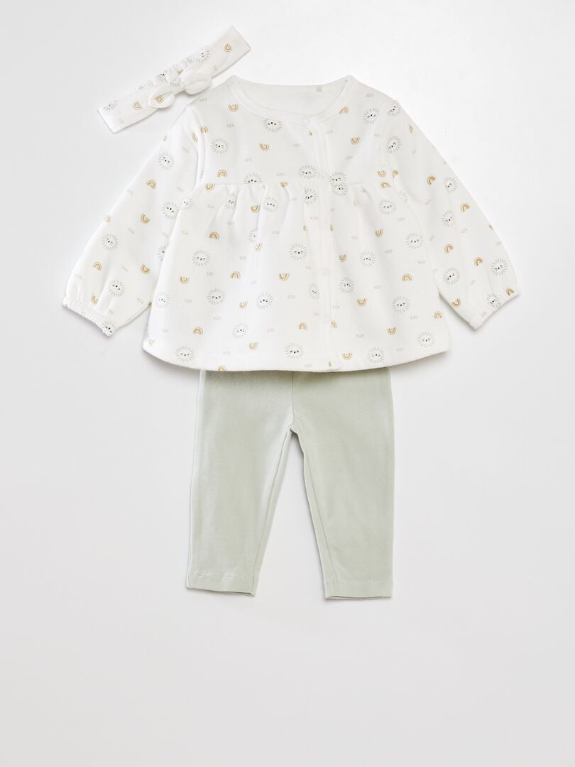 'Petit Béguin' jurk + legging + hoofdband set - BEIGE