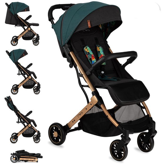 MoMi ESTELLE – Ultra Compact Baby Stroller – Lightweight 7.7 kg – One-Hand Fold – Suitcase Handlebar – Green