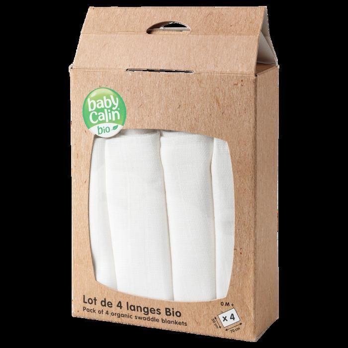 BABYCALIN Lot de 4 langes Bio - 50 x 70 cm