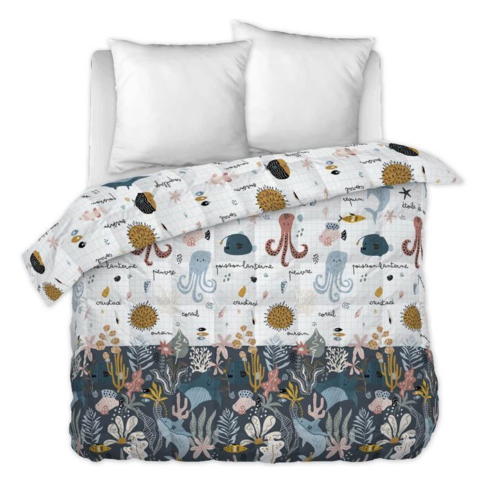 NEMO - Edredón estampado con motivos marinos 260 x 240 cm + 2 fundas de almohada 60 x 60 cm