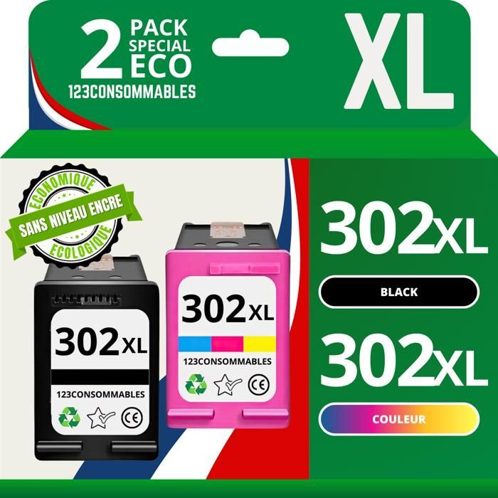 123CONSOMMABLES - 302XL - Cartouches d'encre Compatible avec HP 302 XL (Noir et Couleur), sans Niveau, Grande Capacité, pour DeskJe
