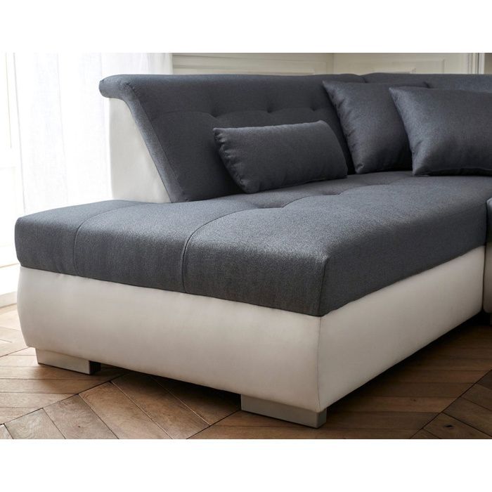 Vermont - Sofá panorámico de esquina izquierda - 7 plazas - XXL - Blanco/Gris