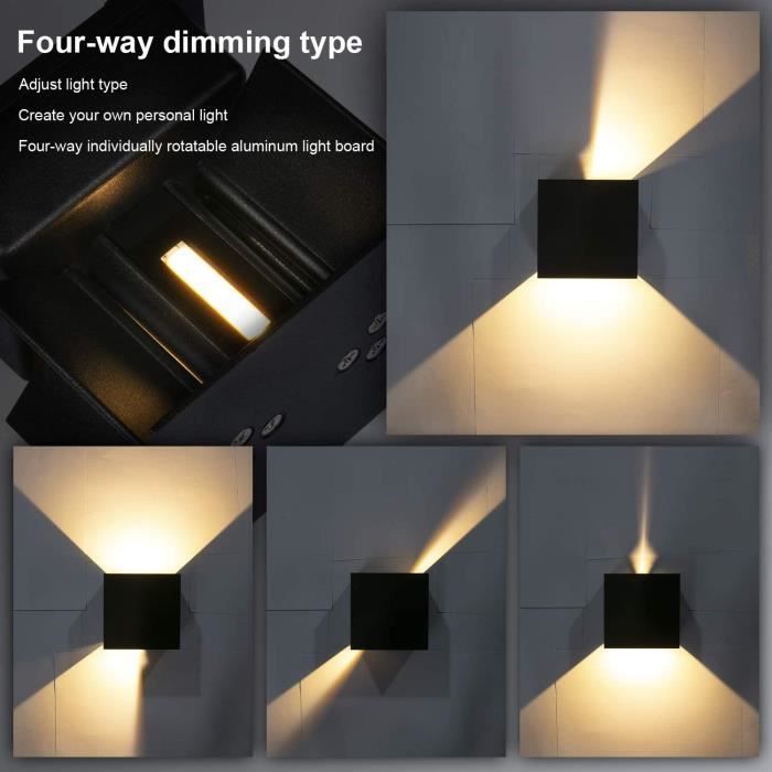 Applique da parete per interni/esterni da 12W, impermeabile IP65, a LED, con orientamento regolabile, luce bianca calda 3000K.