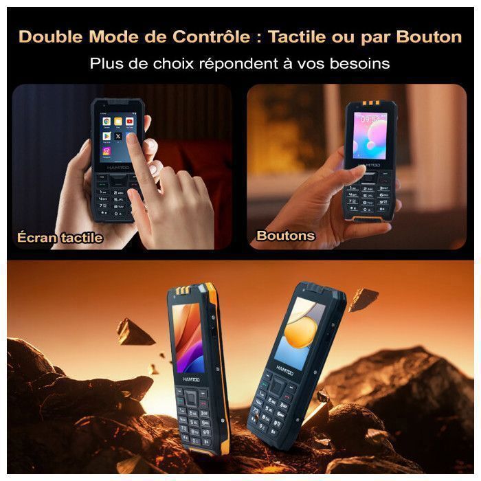 HAMTOD H6 Téléphone Portable Robuste 4G Sénior, 3Go + 32Go, 2.83