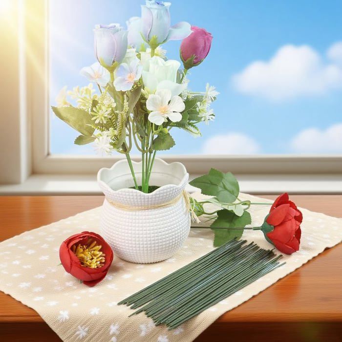 Steli di fiori artificiali verdi - 100 pezzi, 30 cm, decorazione bouquet da fiorista fai da te - Adatto per lavori artigianali, Etichetta
