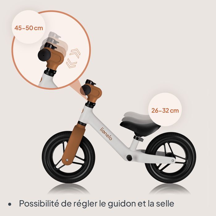 Balance bike - LIONELO - Toni - Ultra-light - Adjustable - Safety tested - Beige
