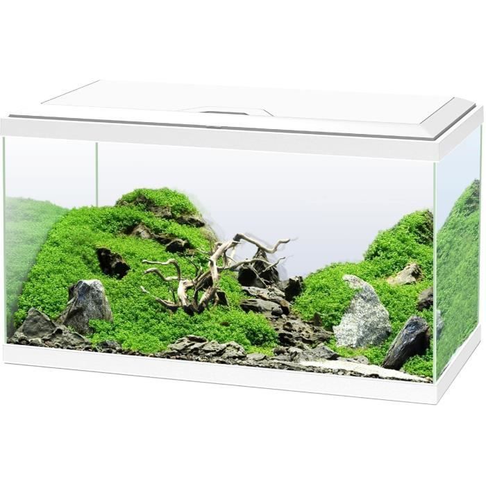 Acuario de 60 cm - CIANO - 58 litros + Filtro + LED + Calentador + Consumibles - Blanco