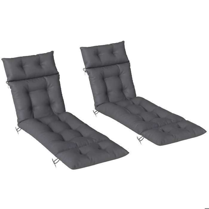 Set of 2 lounge chair cushions - Outsunny - thick, comfortable sunbathing cushion - 6 ties - 190 x 56 x 10 cm - grey