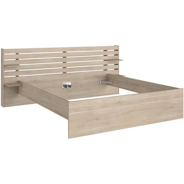 ESCALE Volwassenenbed 180x200 cm - Japanse eikenhouten afwerking - 2 lades + hoofdbord - B235,4 x H98,2 x D216,8 cm - Gemaakt in Frankrijk