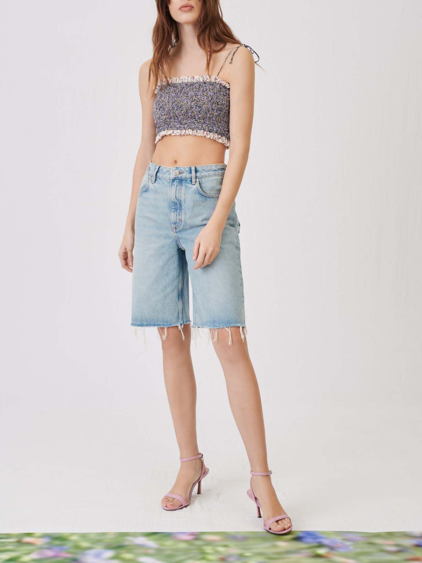 Pantaloni scurți drepți din denim Bermuda - Albastru deschis