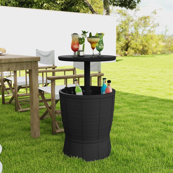 Table à glacière - Outsunny - 3 en 1 - avec seau à glace, plateau télescopique - pour bière, vin,  jardin - Ø 49 x 58-84 cm - noir