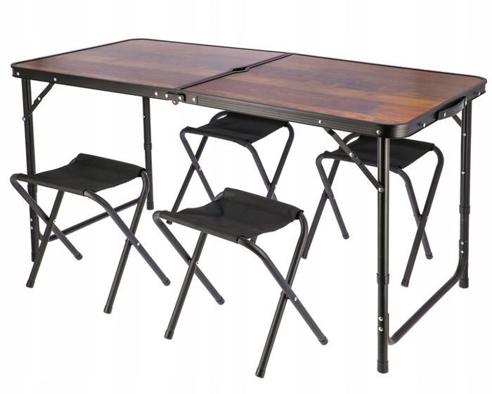 Conjunto de camping, maleta plegable de jardín para turistas, mesa + 4 sillas