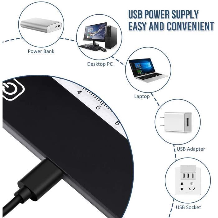 Tablette Lumineuse A4, 4.5MM Ultramince Gradation à trois vitesses LED avec Ligne d'échelle Précise USB Rechargeable LED Table