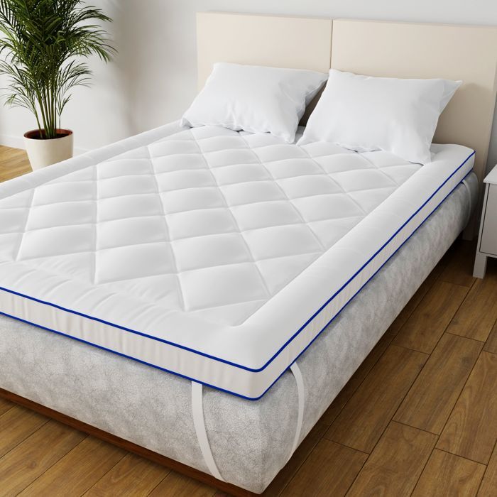 Cubrecolchón CASABEL Comfort de 160 x 200 cm, microfibra transpirable, antideslizante con bandas elásticas - Relleno de 1000 g con ribete.