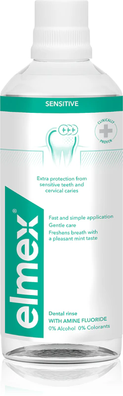 Enxaguante bucal Elmex Sensitive Plus para dentes sensíveis.