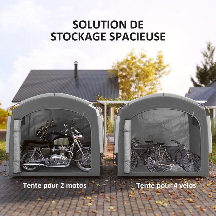 Tente de vélo - Outsunny - portable - pour 3-4 vélos - avec 2 poches latérales - 205 x 140 x 188 cm - gris foncé
