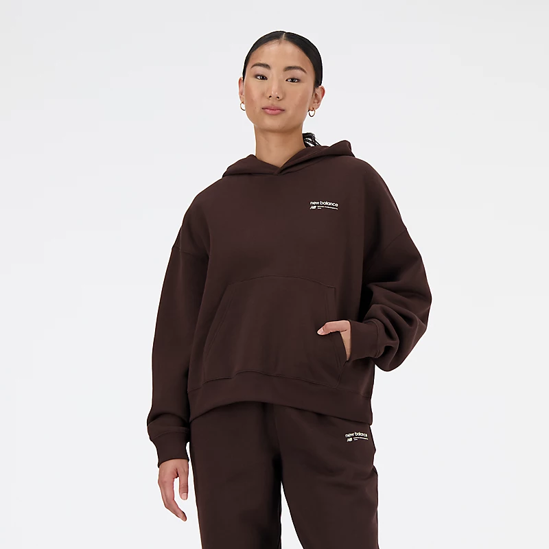 Damska bluza z kapturem Linear Heritage børstet ryggfleece – SVART KAFFE