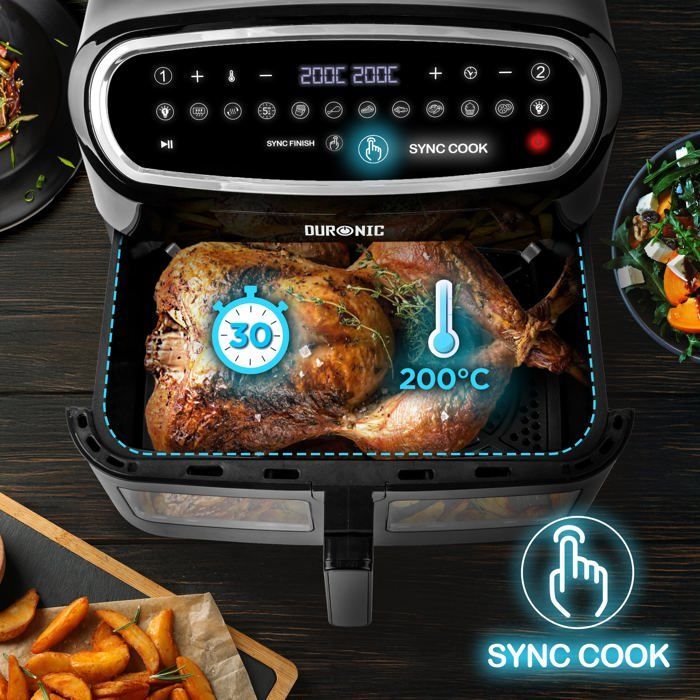 Friggitrice ad aria Duronic AF14 BK con 1 cassetto grande da 10 litri incluso, friggitrice ad aria con 10 programmi di cottura preimpostati, torta senza olio