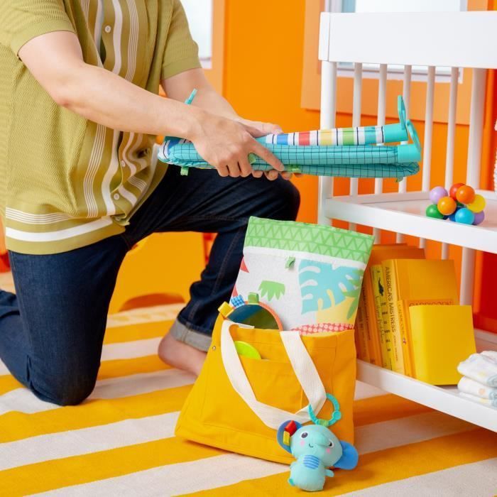 BRIGHT STARTS Tapis d'éveil bébé au sol évolutif pliable- Jungle Vert- arche avec jouets sensoriels et musicaux, miroir