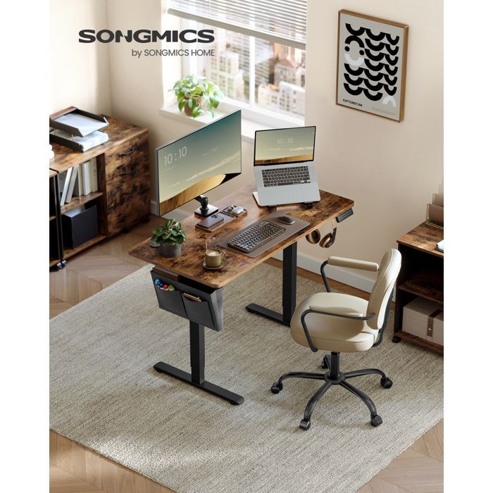 Elektrisch verstelbaar zit-sta bureau - SONGMICS - 60 x 120 cm - 4 programmeerbare hoogte-instellingen - Rustiek bruin en zwart