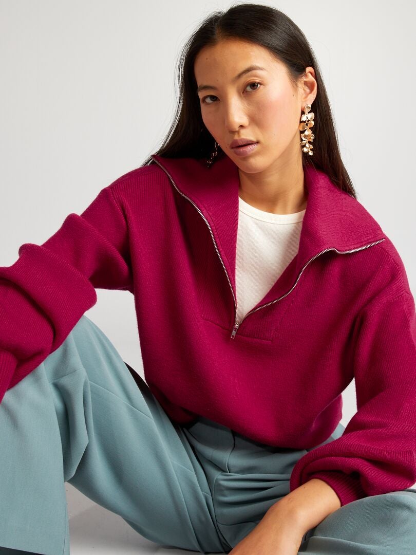 Jersey de cuello alto con cremallera - ROJO