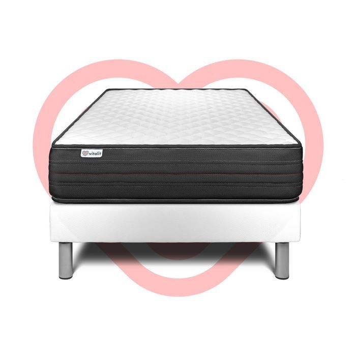 Colchón y base de cama de 90x190 cm - Base de cama blanca (premontada) - Vitalpower Blanco