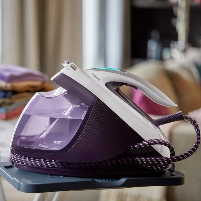 Plancha con generador de vapor - PHILIPS - GC9660/30 - PerfectCare Elite - 7,5 bares - 1,8 L - Blanco/Morado