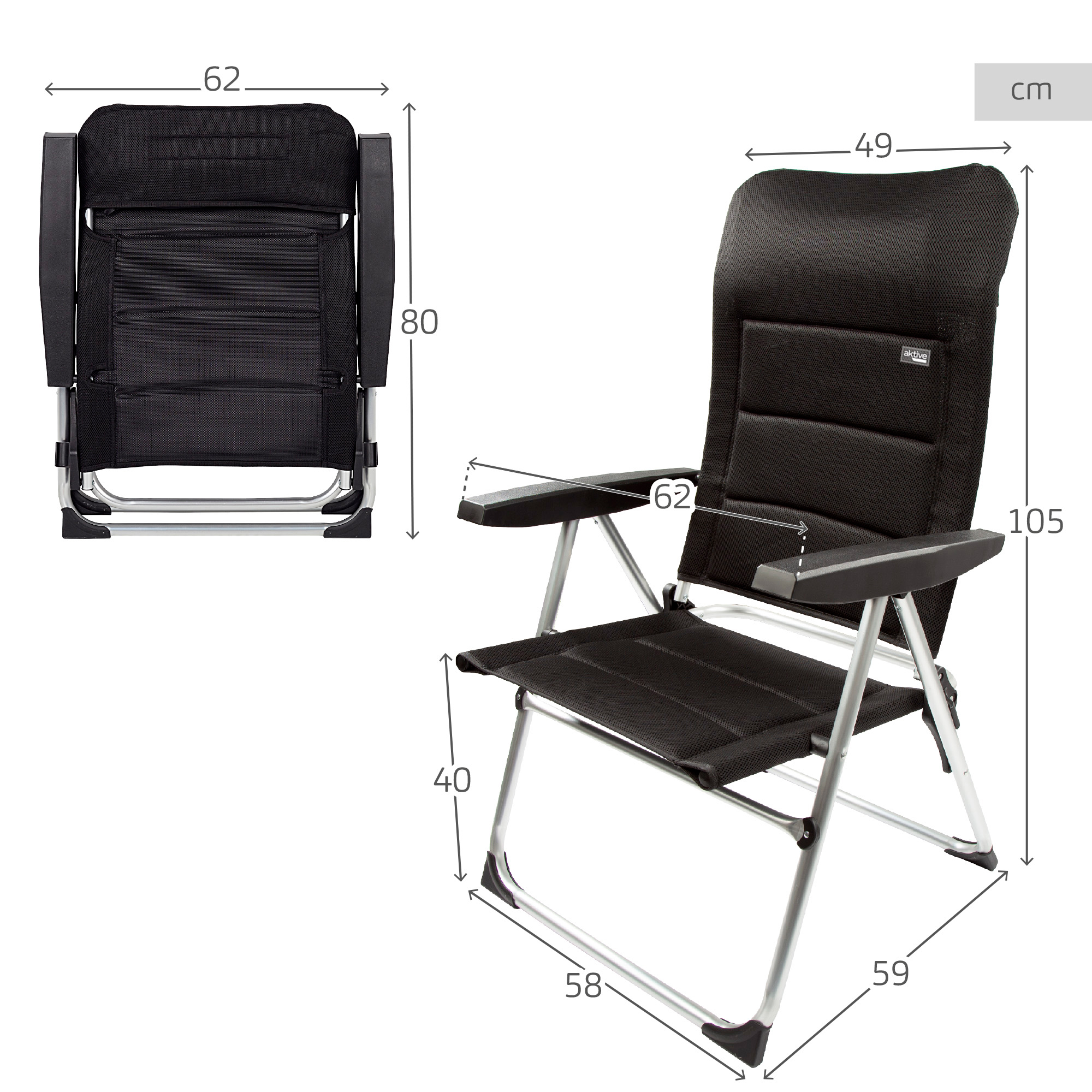  Chaise Plegable Jardín Acolchado Deluxe Multiposición Aktive