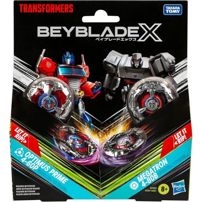 Multipack - Hasbro - Beyblade X Transformers - Optimus Prime 4-60P - Megatron 4-80B - 2 tolletjes en 2 lanceerders