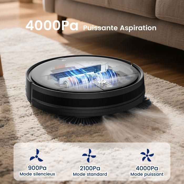 VersLife L6 - Robot aspirapolvere e lavapavimenti 2 in 1, 4000 Pa/120 min - 5 modalità - Controllo tramite Wi-Fi/App e voce, ricarica automatica, adatto per peli di animali e tappeti