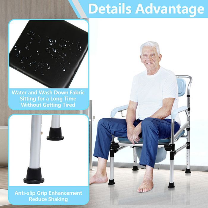 Silla inodoro para mujeres embarazadas, silla de baño, silla de ducha móvil para personas mayores, antideslizante, ajustable, estable y segura.