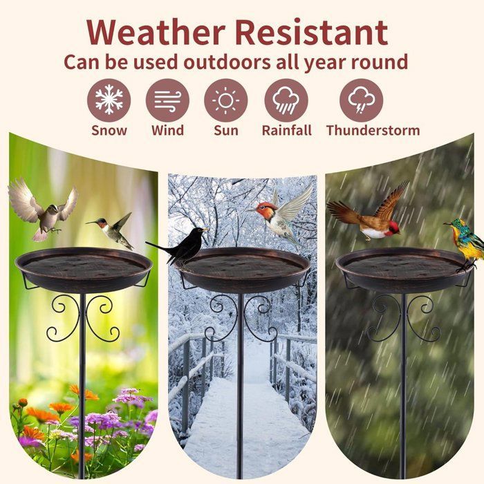 Portable bird bath - pole-mounted birdhouse, easy to assemble and sturdy.