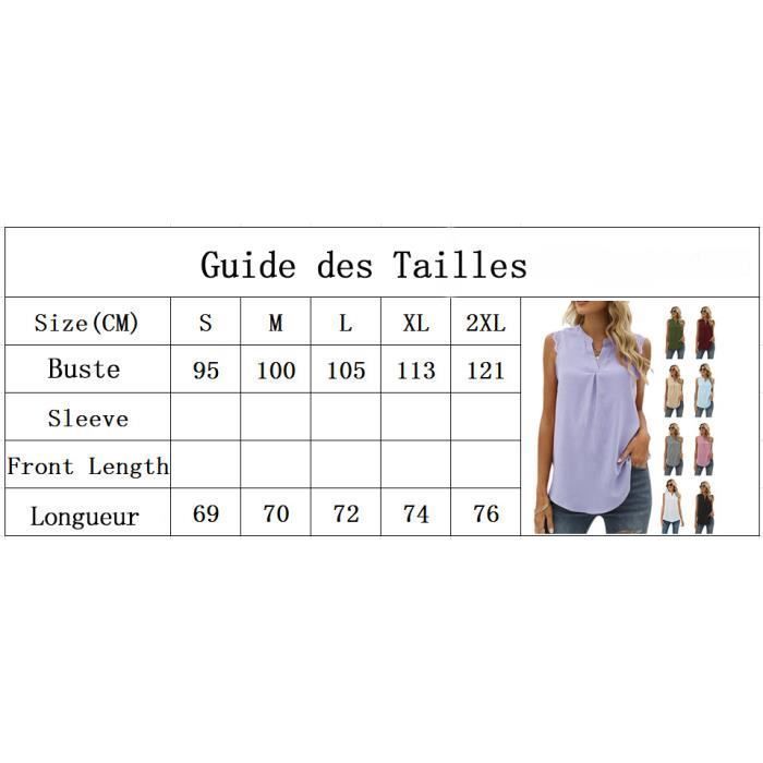 T-shirt Femme - FONDUPIN - Col V - Sans manche - Empiècement Dentelle - Blanc