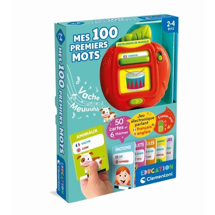 CLEMENTONI - Mis primeras 100 palabras bilingüe - Juguetes educativos - 2 modos de juego: Quiz y descubrimiento - Sonidos y rimas