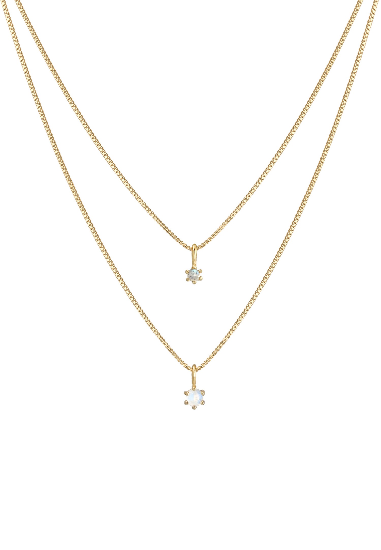 Elli PREMIUM Layer Look Élégant avec Pierre de Lune Collier Femme - (925/1000) Argent Plaqué Or