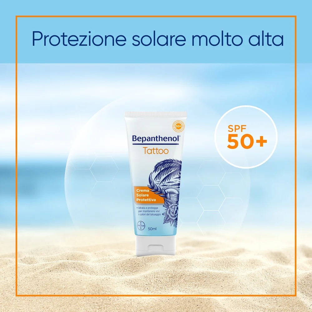 BEPANTHENOL Crème pour tatouages Bepanthenol avec très haute protection solaire SPF50+ 50ml pour tatouages