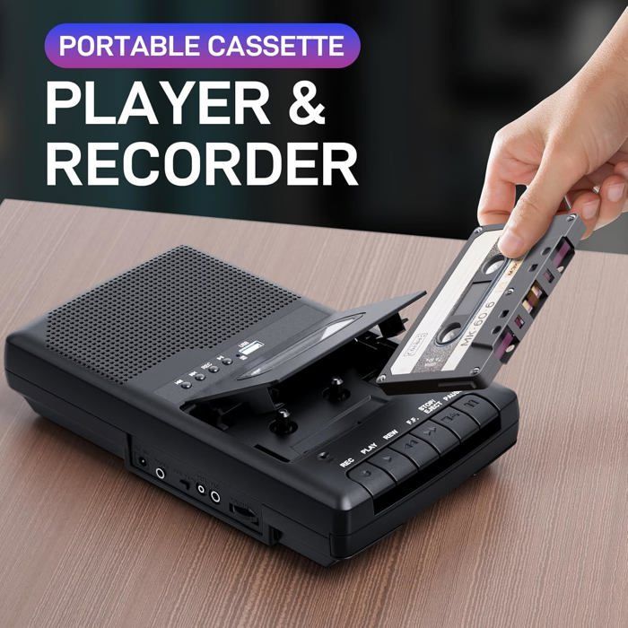 Lecteur Cassette Portable,Enregistreur de Cassettes,Convertisseur Numérique de Cassettes vers Disque Flash USB, Haut-Parleur Intégré