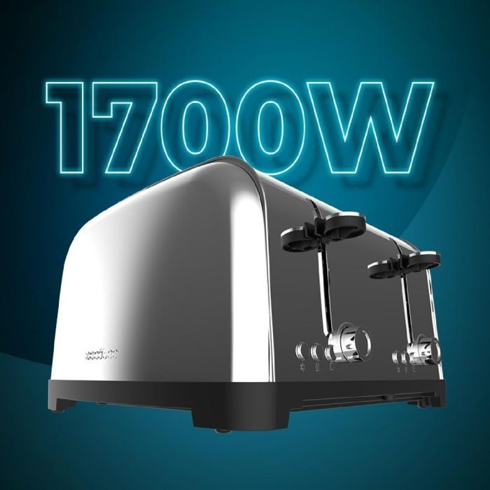 Tostadora vertical Cecotec, 4 ranuras cortas, Toastin' Time 1700, doble, acero inoxidable. 1700 W, 4 rebanadas de pan.