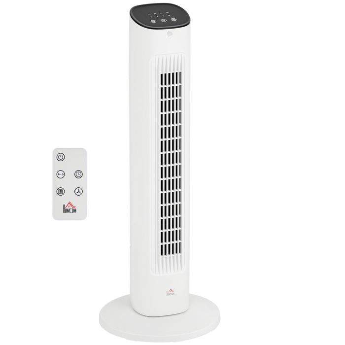 Ventilador de torre - HOMCOM - mando a distancia - silencioso - 3 velocidades - temporizador y oscilación de 85° - pantalla LED - blanco
