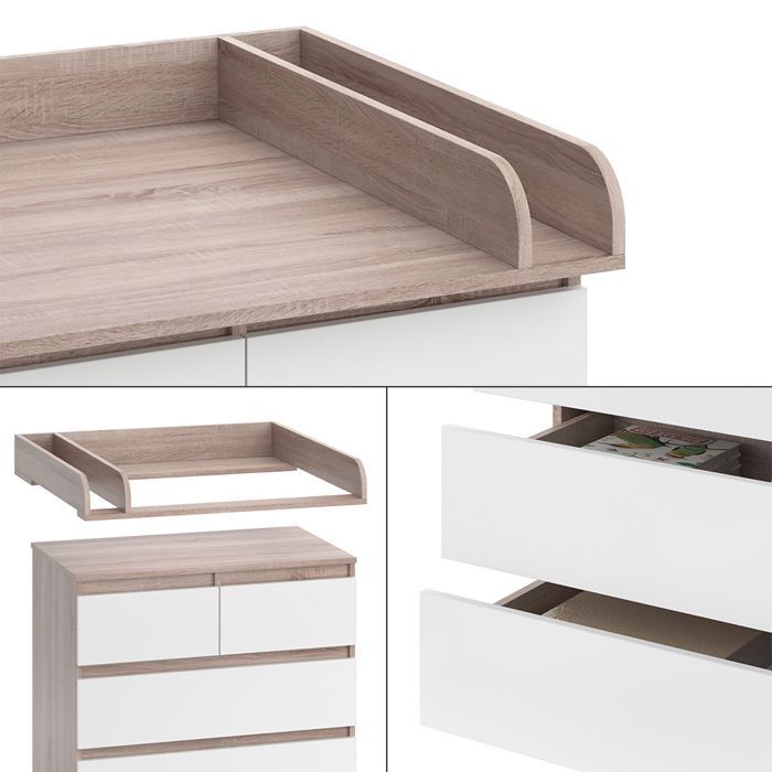 Emma changing table 80x110.2cm with 5 drawers Sonoma/white Vicco 51736