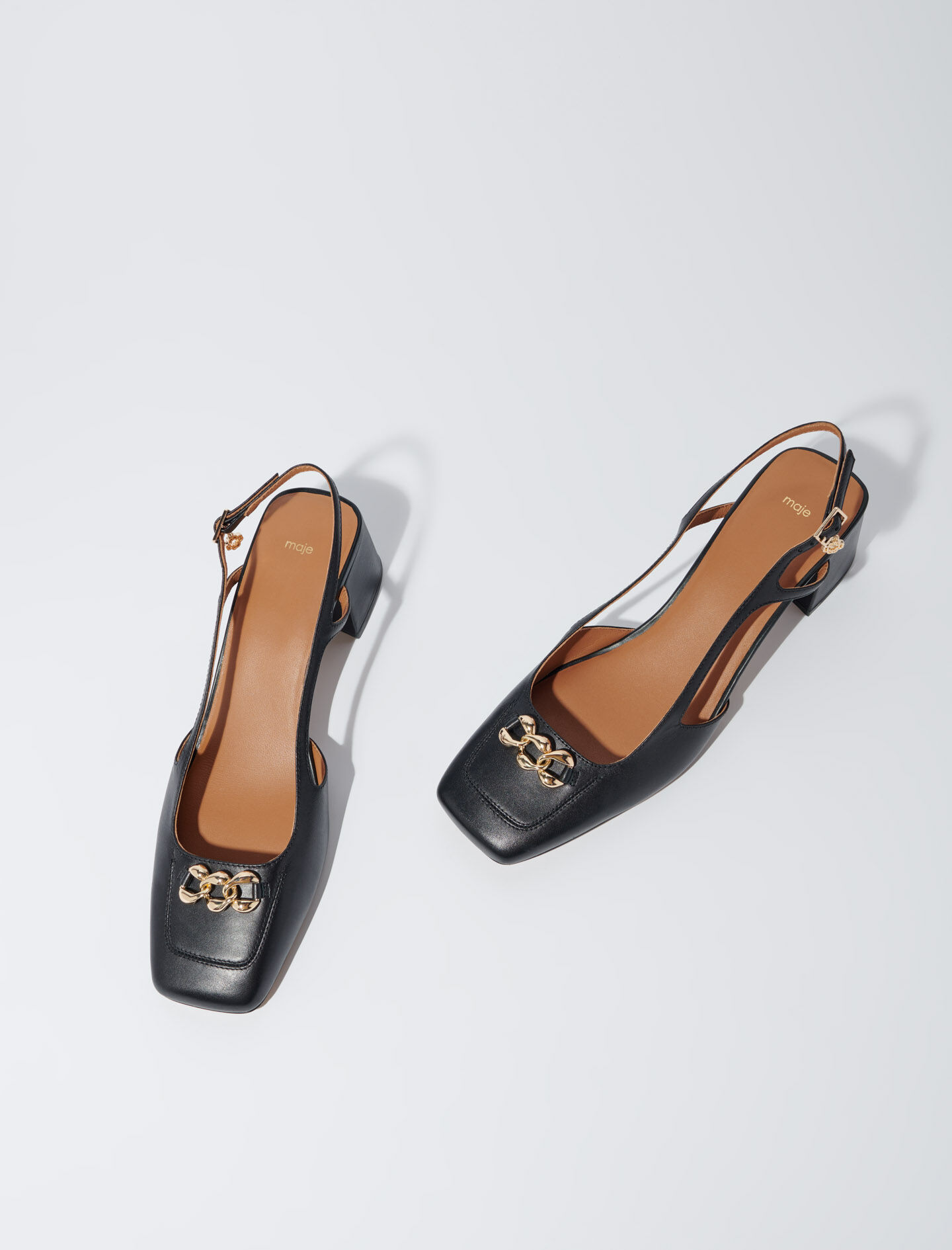 Leren schoenen met vierkante hak - Zwart