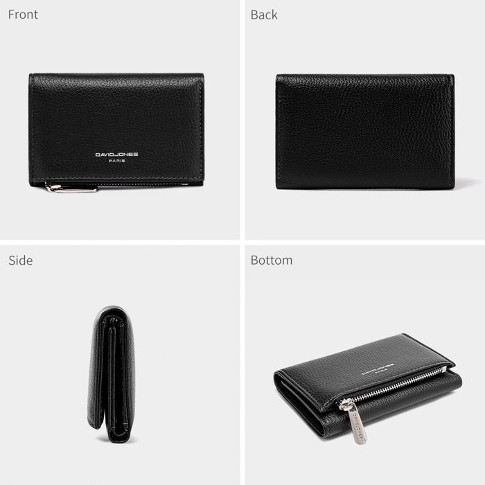 David Jones - Monedero - Cartera pequeña de piel sintética para mujer - Negro
