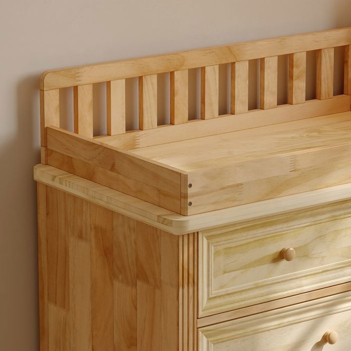 Massief houten babycommode, ergonomische commode met 9 lades, 140x48x102 cm, naturel, babykamer
