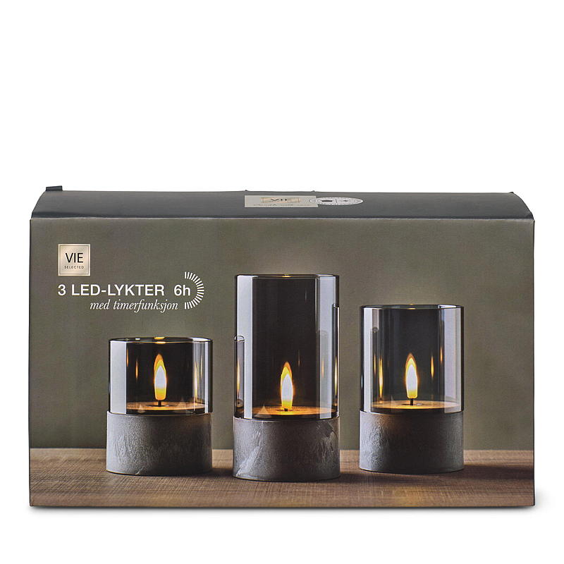 Lot de 3 lampes LED Vie Selected avec verre lisse et socle en ciment