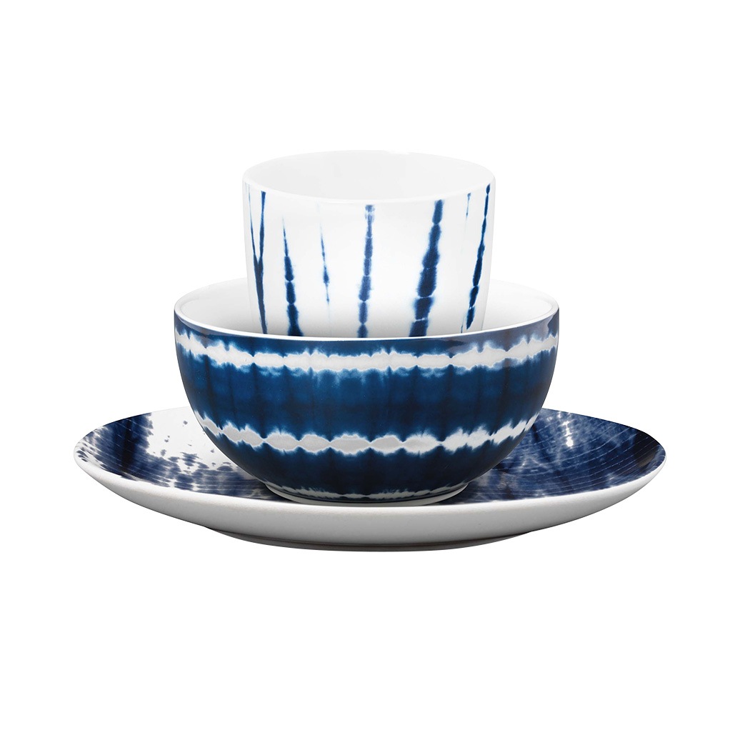 vtwonen Tie Dye Frühstücksset (3er-Set) – Blau, Weiß