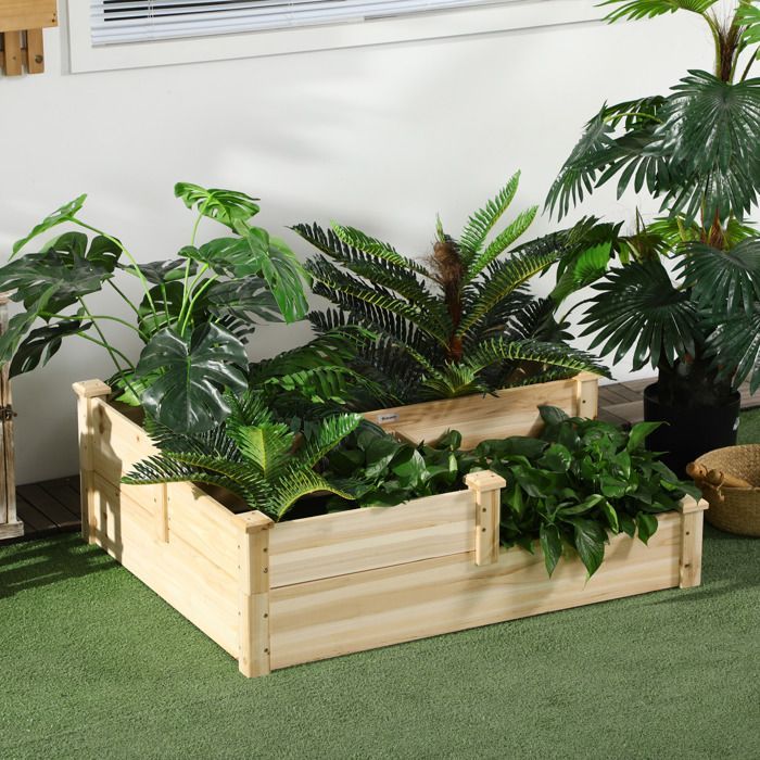 Raised garden bed - Outsunny - 3 levels - separate zones - bottomless design - solid wood - 108 x 88 x 36 cm - natural wood