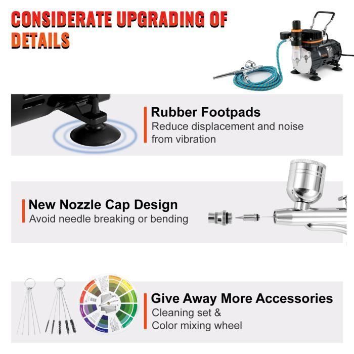 Compresseur Aérographe - VEVOR - Kit Aérographe Complet Double Action Ongle Tatouage