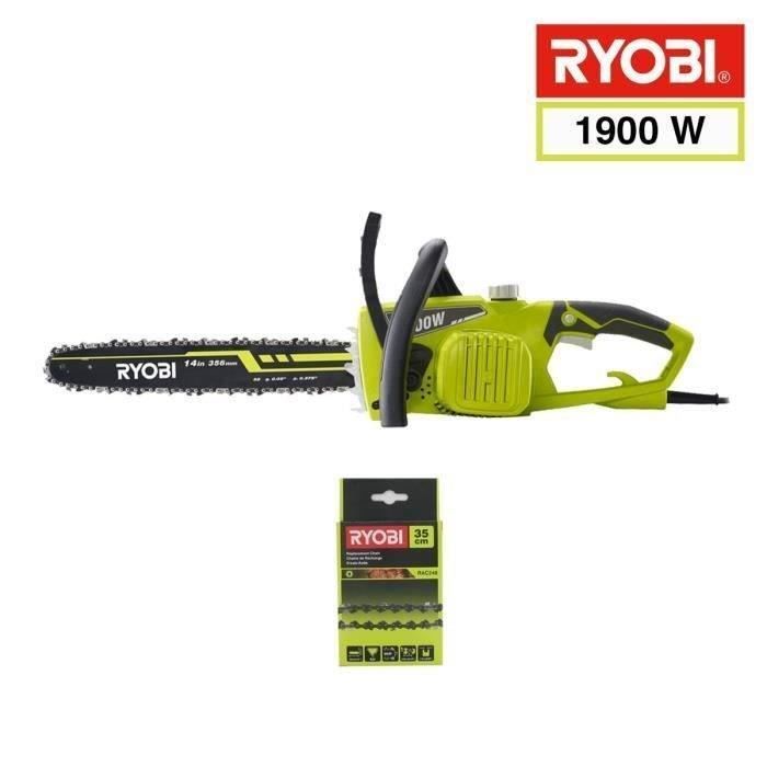RYOBI - 1900W Chainsaw - 35cm guide bar - 15m/s - tool-free chain tensioner - 2nd chain included - RCS1935B2C