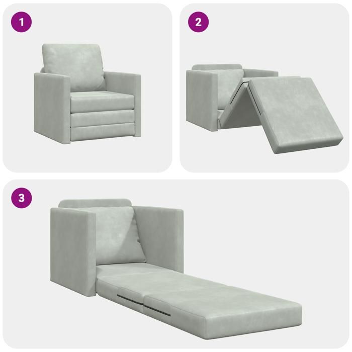 Clarence* Divano angolare da pavimento - 2 posizioni - Convertibile in velluto 74x77x81 cm Grigio chiaro EU458635